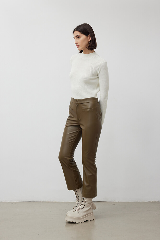 BE BLUE - YEŞİL FLARE DERİ PANTOLON