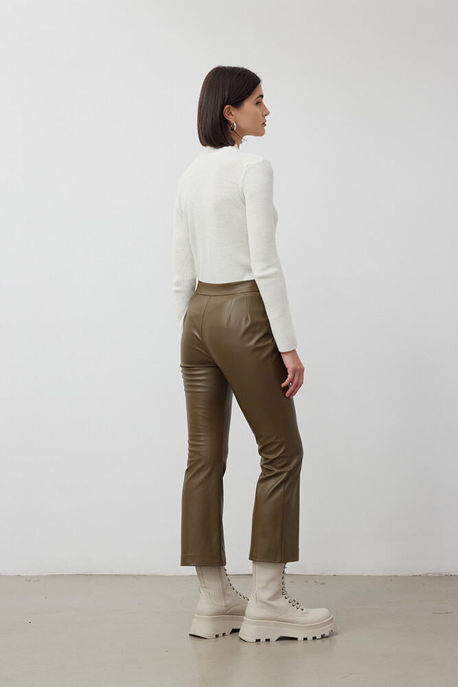 BE BLUE - YEŞİL FLARE DERİ PANTOLON