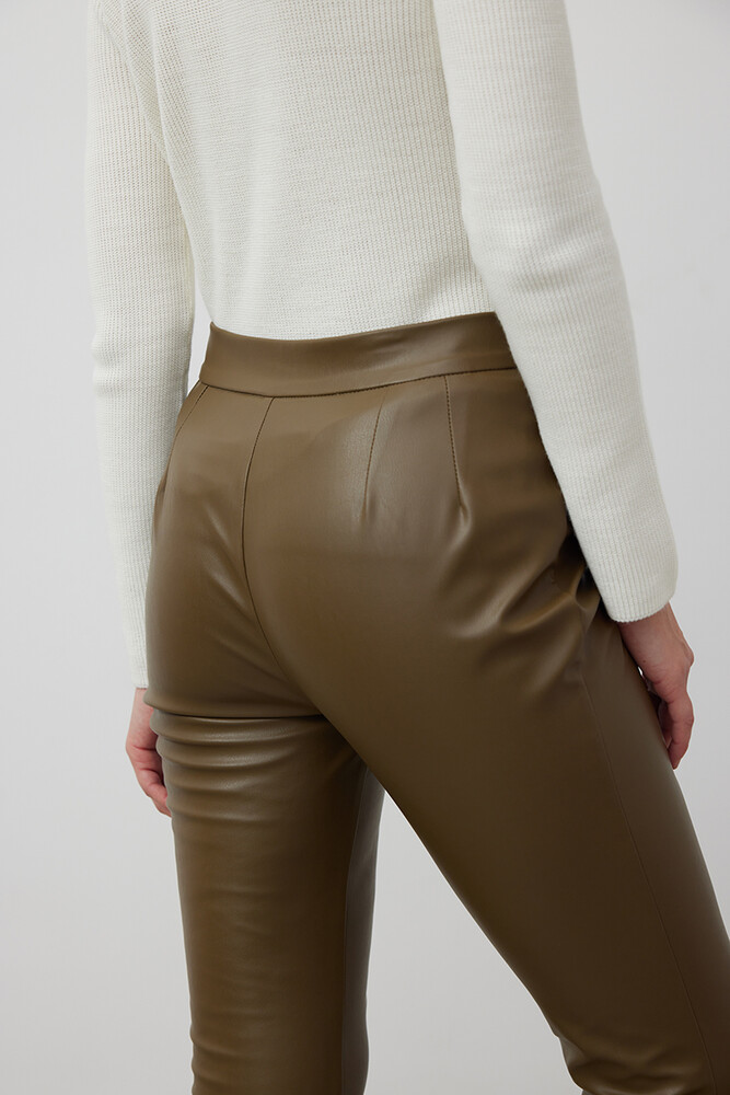 BE BLUE - YEŞİL FLARE DERİ PANTOLON