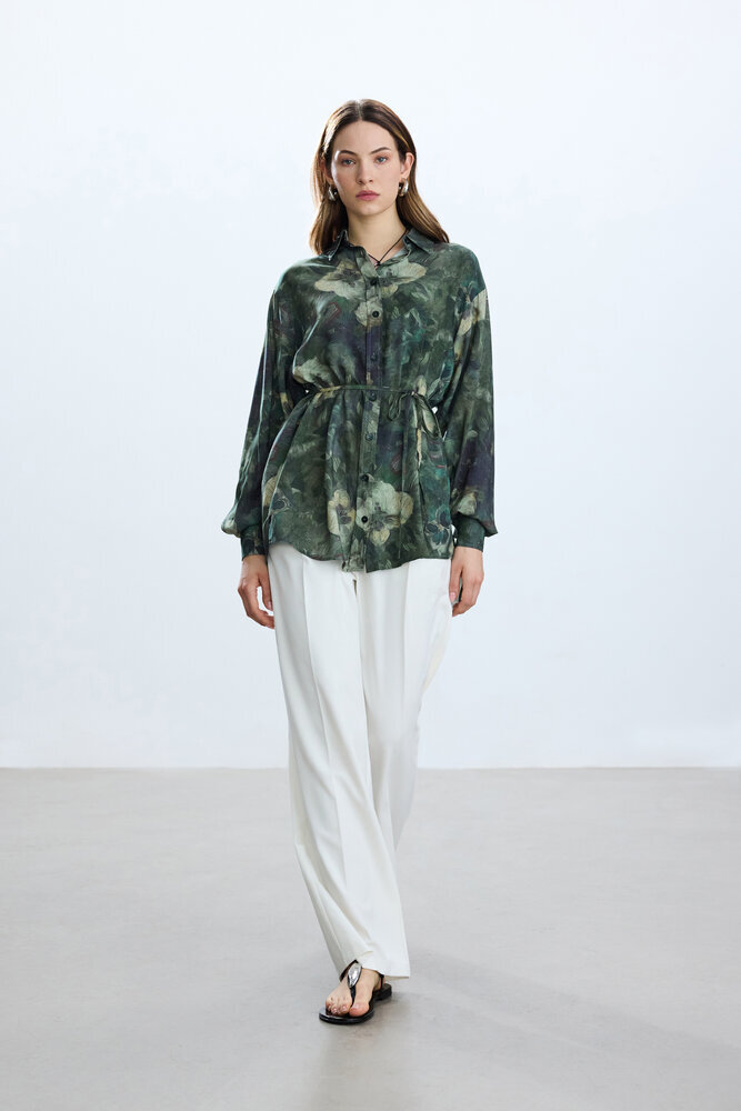 BE BLUE - YEŞİL FLORAL DESEN VINTAGE GÖMLEK