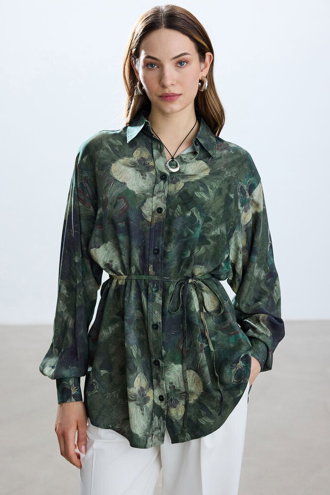 BE BLUE - YEŞİL FLORAL DESEN VINTAGE GÖMLEK