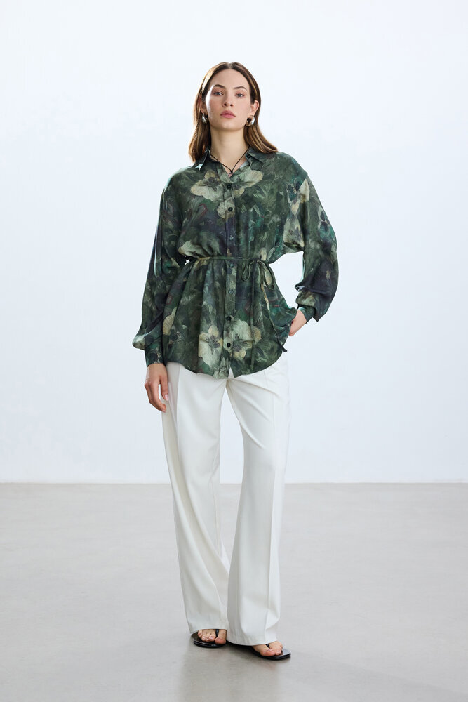 BE BLUE - YEŞİL FLORAL DESEN VINTAGE GÖMLEK