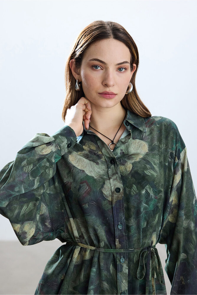 BE BLUE - YEŞİL FLORAL DESEN VINTAGE GÖMLEK