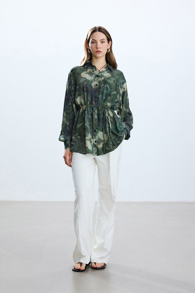 BE BLUE - YEŞİL FLORAL DESEN VINTAGE GÖMLEK