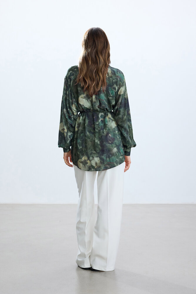 BE BLUE - YEŞİL FLORAL DESEN VINTAGE GÖMLEK