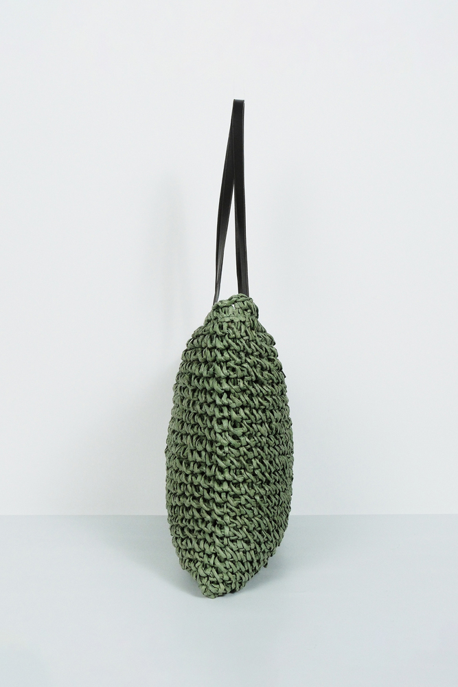 BE BLUE - YEŞİL DERİ SAPLI HASIR ÇANTA