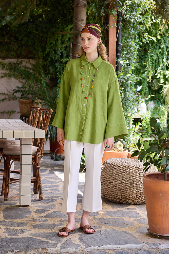 BE BLUE - YEŞİL KİMONO KOLLU MÜSLİN GÖMLEK