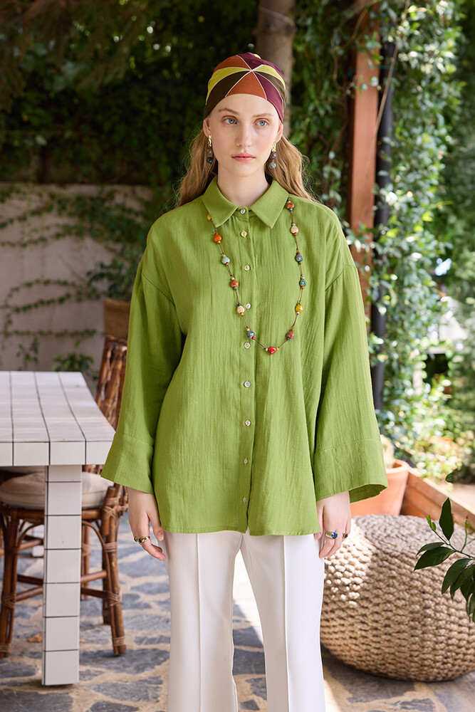 BE BLUE - YEŞİL KİMONO KOLLU MÜSLİN GÖMLEK