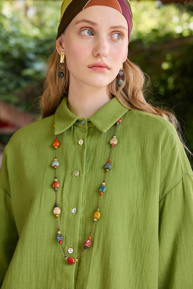 BE BLUE - YEŞİL KİMONO KOLLU MÜSLİN GÖMLEK