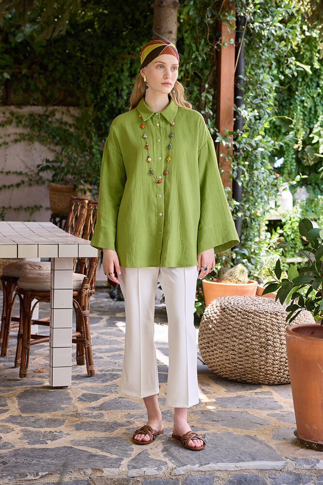 BE BLUE - YEŞİL KİMONO KOLLU MÜSLİN GÖMLEK