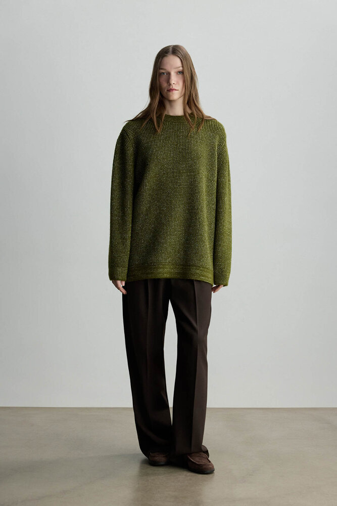 BE BLUE - YEŞİL MELANJ GÖRÜNÜMLÜ OVERSIZE KAZAK