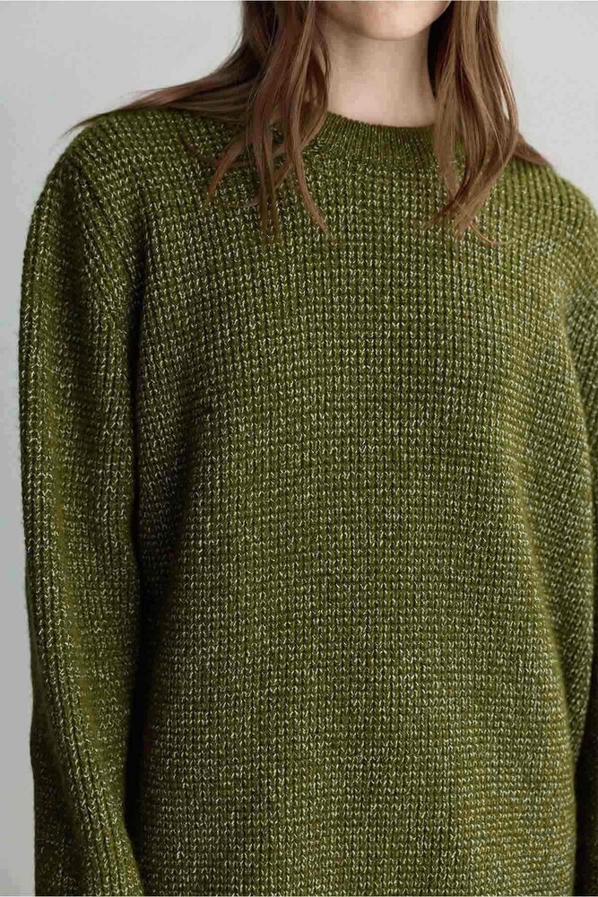 BE BLUE - YEŞİL MELANJ GÖRÜNÜMLÜ OVERSIZE KAZAK