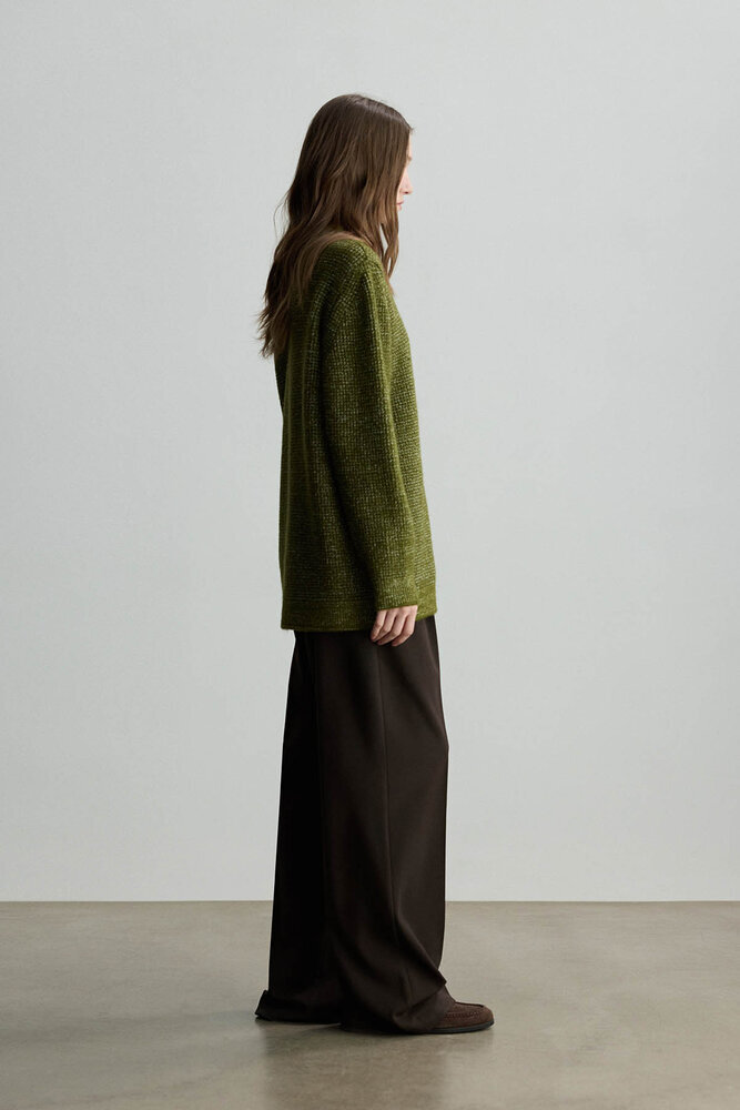 BE BLUE - YEŞİL MELANJ GÖRÜNÜMLÜ OVERSIZE KAZAK