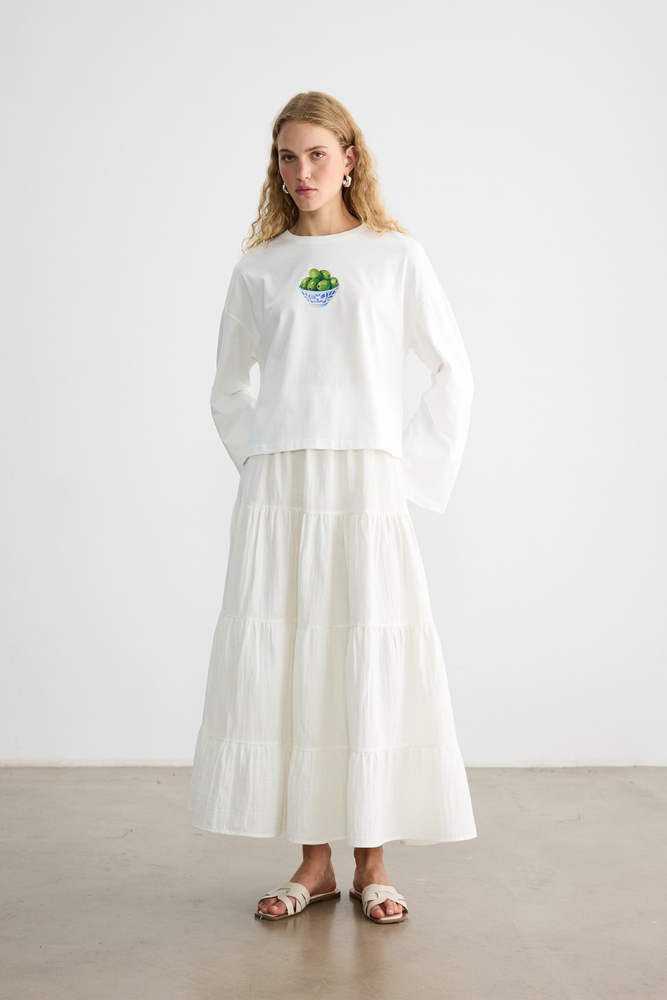 BE BLUE - ZEYTİN BASKILI UZUN KOLLU T-SHIRT