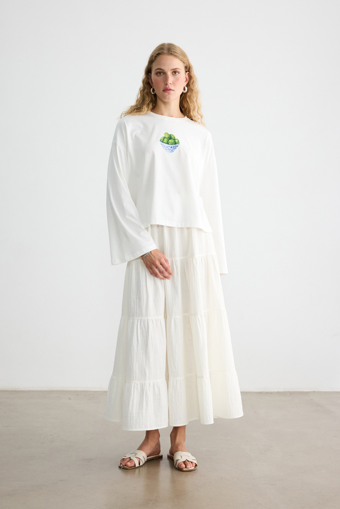 BE BLUE - ZEYTİN BASKILI UZUN KOLLU T-SHIRT