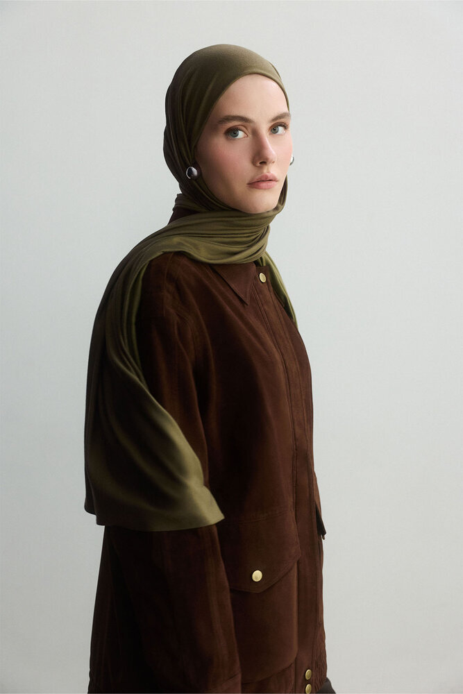 BE BLUE - ZEYTİN YEŞİLİ BAMBU PENYE ŞAL