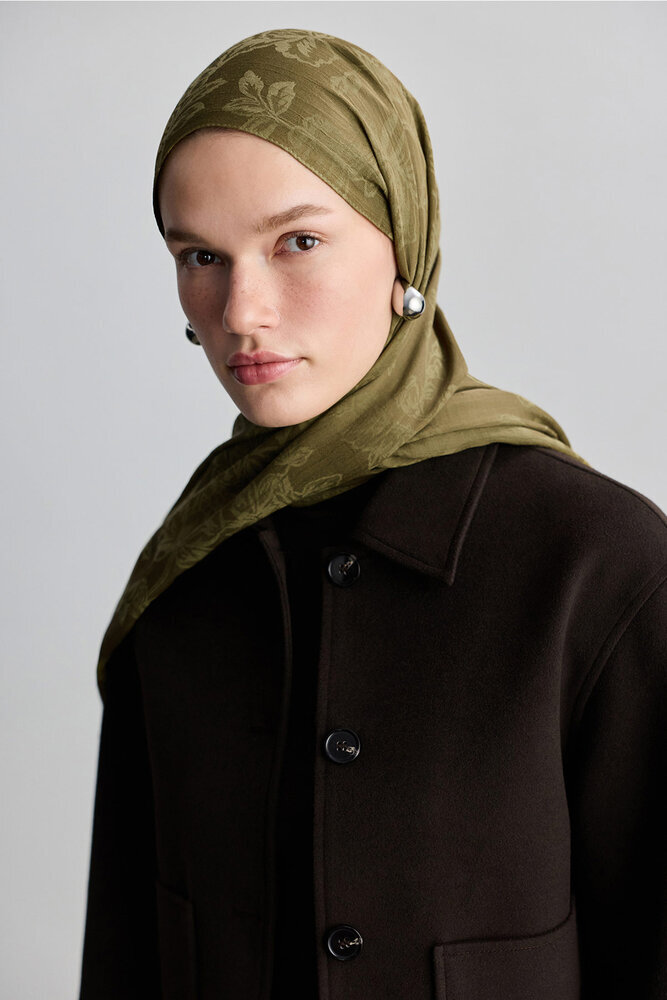 BE BLUE - ZEYTİN YEŞİLİ ROSE MAT JAKARLI ŞAL