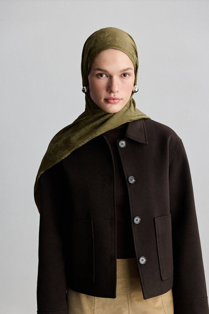 BE BLUE - ZEYTİN YEŞİLİ ROSE MAT JAKARLI ŞAL