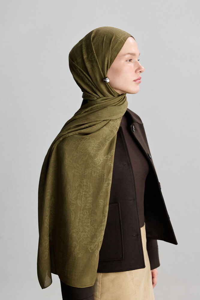 BE BLUE - ZEYTİN YEŞİLİ ROSE MAT JAKARLI ŞAL